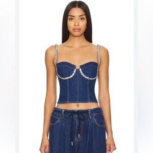 Superdown Ash Denim Bustier Top Size Small New
